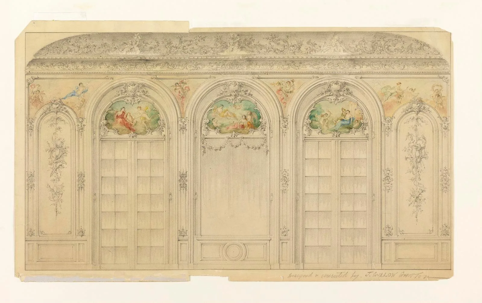 Drawing: Elevation of the window wall of the drawing room of the house of Herman Oelrichs, New York.