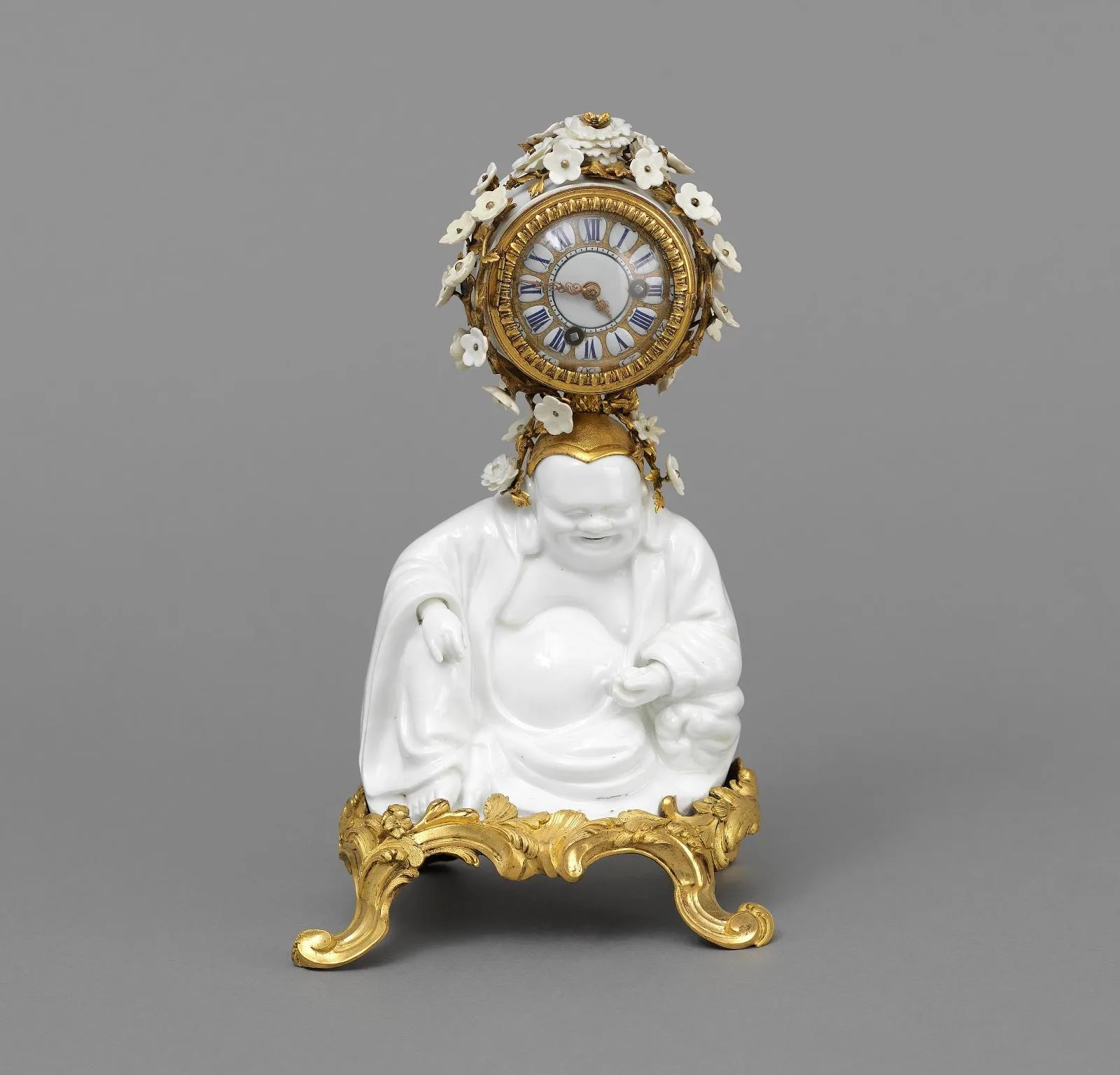 Mantle Clock Supported by a Hotei ("Laughing Buddha")