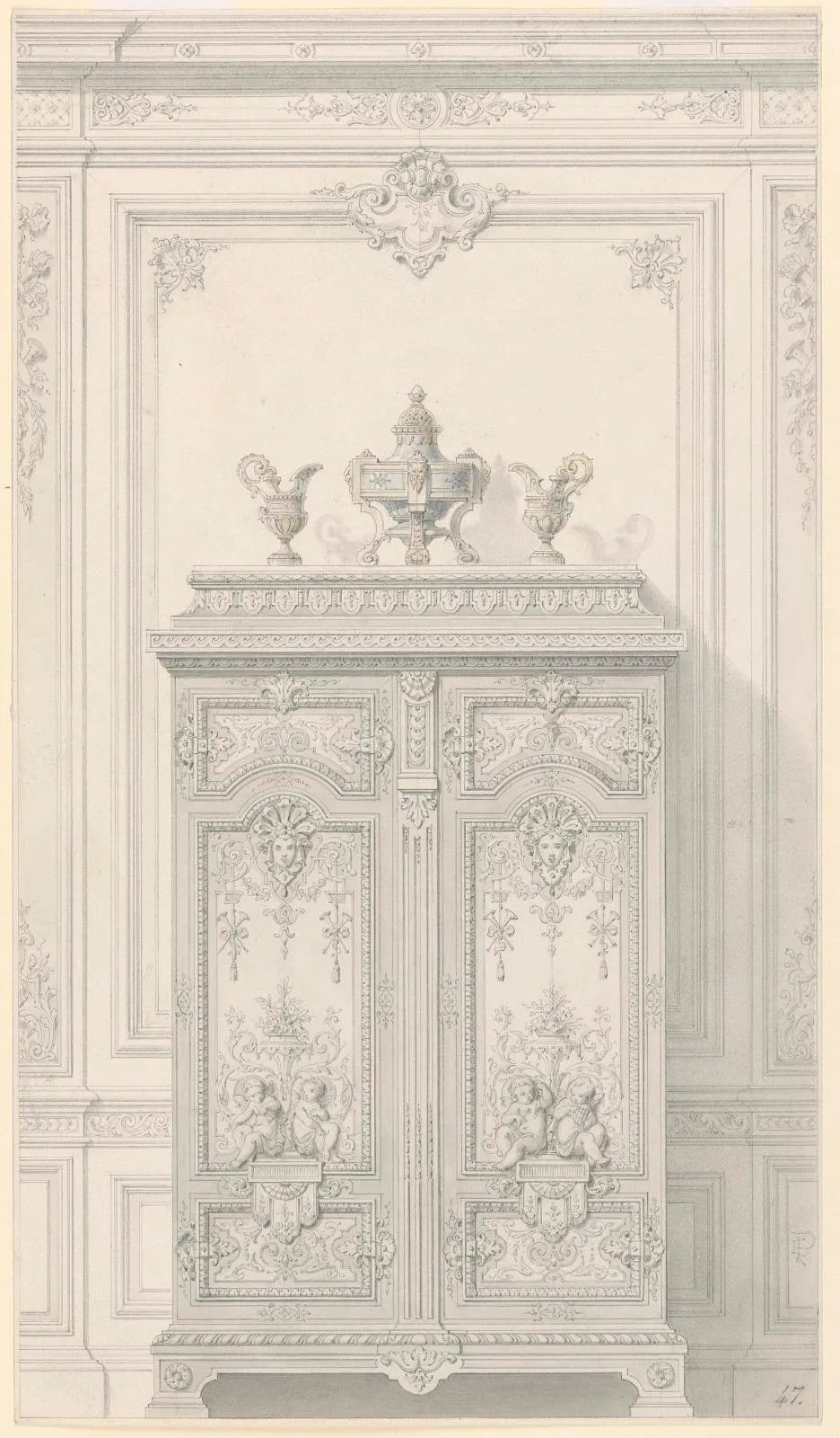 Design for a Bedroom Armoire in Louis XVI Style (Armoire pour un chambre à coucher riches, Style Louis XVI)