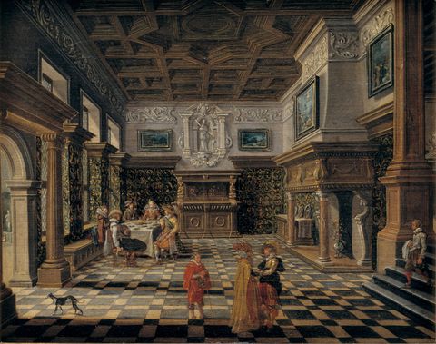Sumptuous renaissance interior with a banquet