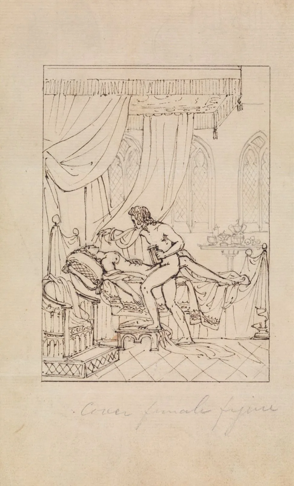 Study of a Woman Sleeping in Her Chamber and a Man Standing Over Her Bed