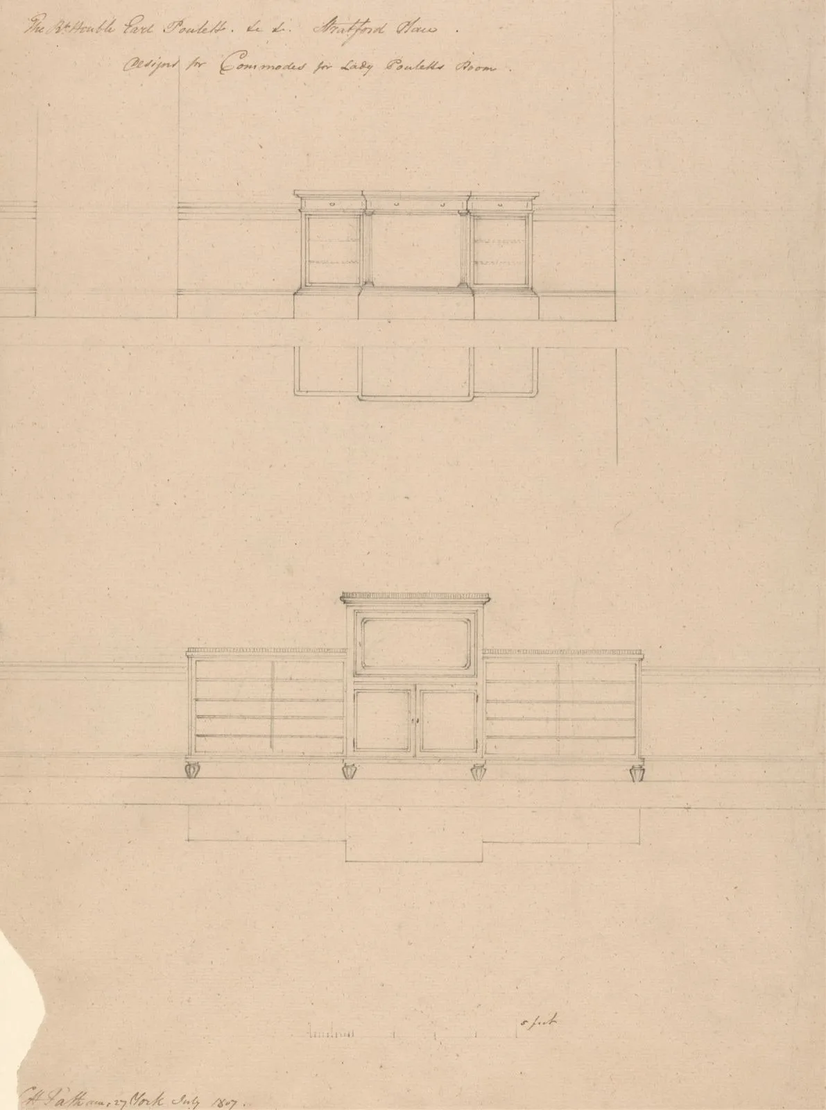 Design for Commodes for Lady Poulett's Room, Stratford Place