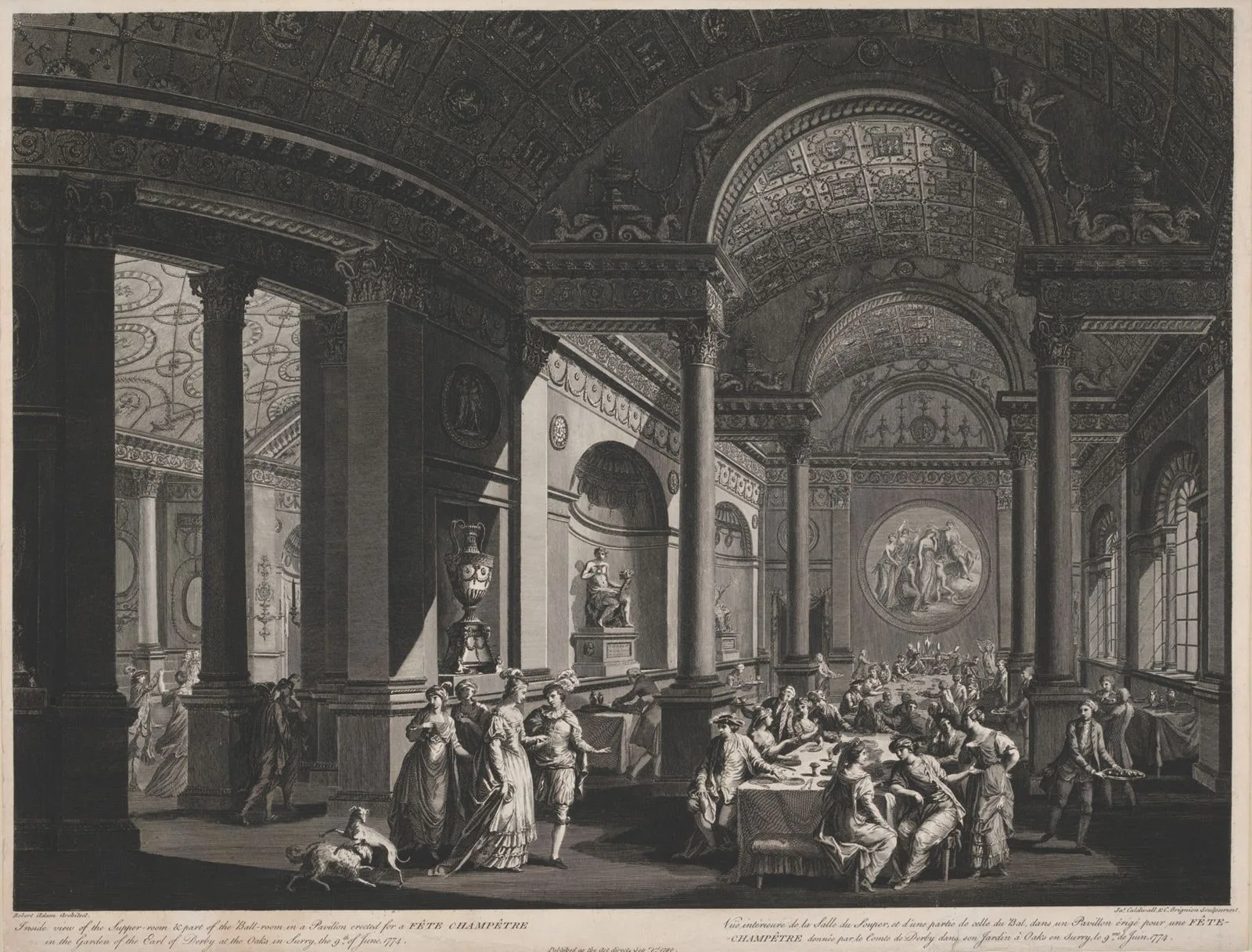 Inside view of the Supper-room & part of the Ball-room in a Pavilion erected for a Fete Champetre in the Garden of the Earl of Derby